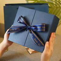 Coffret cadeau personnalisé, ensemble complet de maquillage, boîte rigide à double porte, recyclable, emballage cosmétique haut de gamme, couleur vive, avec ruban pour attacher