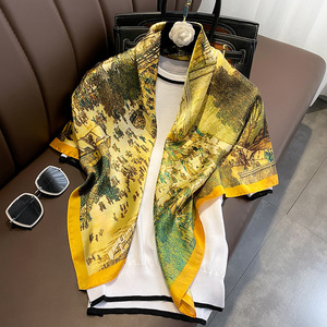 Bufanda Moderna de Seda Sintética en Colores Amarillo, Negro y Rojo con Patrón Étnico <span class=keywords><strong>Chino</strong></span>, Ideal para Usar en Primavera y Verano - Product Image 3