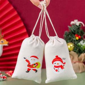 Sac en coton recyclable personnalisable 10*15cm avec cordon de serrage, pochette pour bonbons de Noël, impression de logo pour bijoux, collations, cadeaux, poussière, thème de Noël - Product Image 5