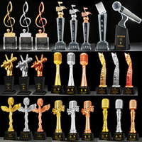 Microphone en métal et verre en gros, trophée musical en cristal pour les événements musicaux/