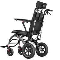 Fauteuil roulant pliable de luxe semi-inclinable avec dossier réglable, cadre en alliage d'aluminium, roues alvéolées de 12 pouces et coussin de siège en cuir souple