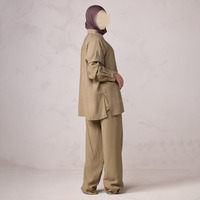 Ensemble deux pièces modeste pour femme, chemise oversize et pantalon large, épaules tombantes, en lin, ensemble coordonné, tenue décontractée musulmane, personnalisable OEM
