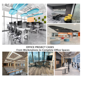 Poste de travail de bureau pour 4 personnes avec rangement fixe sous le bureau, système de bureau en panneaux E0 <span class=keywords><strong>MFC</strong></span>, mobilier de bureau pour projets, certifié BIFMA - Product Image 5