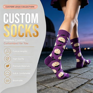 Calcetines de punto plano de algodón peinado con diseño de silueta de murciélagos voladores enjaulados sobre <span class=keywords><strong>luna</strong></span> llena, estilo funky, al por mayor - Product Image 1