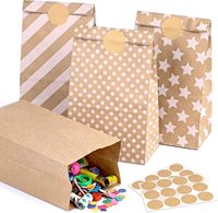 Sacs en papier kraft brun avec autocollants, sacs de fête assortis, pour mariage, anniversaire d'enfants, emballage de vente au détail et friandises pour le déjeuner
