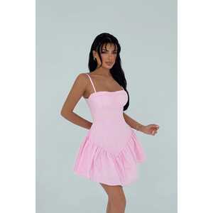 Vestido de Fiesta Corto Rosa Tatiana de Alta Calidad para Mujer, Elegante, con Cuello Redondo, Volantes, Largo hasta la Rodilla, para Club Nocturno, Color Sólido, Otoño - Product Image 3