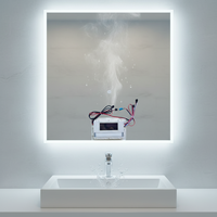 Miroir de salle de bain intelligent personnalisable DC12V avec variateur d'intensité, 6 boutons, affichage de l'heure et de la température, et fonction anti-buée