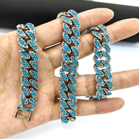 Collier Hip Hop avec chaîne en diamant bleu, mode Hip Hop, chaîne en cristal, strass complet, bijoux de luxe pour femmes et hommes, 10mm, 13mm