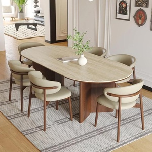 Pháp cổ điển phong cách rắn gỗ bàn ăn ghế thiết lập hiện đại Hang đá ban đá cho căn hộ nhỏ hình bầu dục retro bàn ăn - Product Image 6