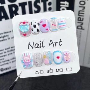 <span class=keywords><strong>Uñas</strong></span> Postizas <span class=keywords><strong>Cortas</strong></span> Cuadradas Hechas a Mano, Diseño Kawaii de Muñeco de Nieve, Alce y Árbol de Navidad, para Mujeres y Niñas, Manicura Festiva - Product Image 6