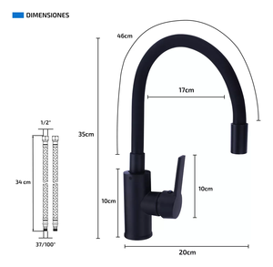 Griferia Cocina Canilla Monocomando Negro Mate Grifo de Cocina con Función Termostática para Hoteles Agua Caliente y Fría - Product Image 3