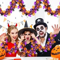 Guirlande de 2 m pour Halloween avec citrouille orange, araignée noire, chauve-souris violette, guirlande torsadée métallique pour décoration de fête intérieure et extérieure