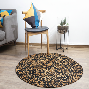 Tapis de jute naturel rond finement tissé avec une bordure en dentelle détaillée. Disponible aux prix de gros. - Product Image 1