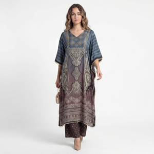 Vestido Kaftán de Poliéster y Seda con Plumas para Mujer, Vestido Largo Maxi, Corte Holgado, Elegante, Modesto y Fluido para Verano, Invierno, Primavera y Otoño - Product Image 1