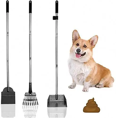 Pet Poop Tray, Rake and Spade Set and 3 Pack Poop Scoop Pet Waste Removal Long Handle Bin with Rake for Dog