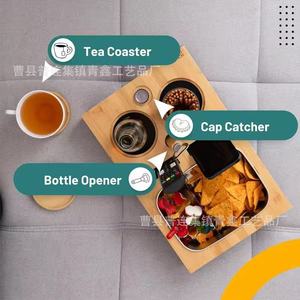 Couch Friend Wooden Storage <b>Tray</b> With Bottle Holder Remote Slot <b>Snack</b> Compartment Desktop Organizer For Living Room Use - Product Image 2