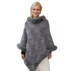 Châle en fausse fourrure florale pour femme, chaud, à manches chauve-souris, en fourrure de lapin artificielle, pour Noël et le Nouvel An - Product Image 5