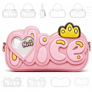 Borsa a tracolla in pelle PU rosa con lettere 'NICE' e decorazione a corona, con finestra per spilla a cuore, per un look dolce e alla moda - Product Image 3