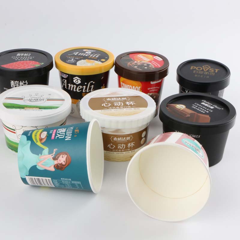 Custom Factory Price Biodegradable Ice Cream Bowl Disposable Eco Friendly Ice Cream Paper Cups With Lid