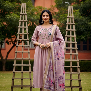 Conjunto de Kurti Floral Bordado Tradicional para Mujer con Chal de Chifón, Ropa Casual de Algodón, Atuendo de Primavera/Verano, Estilo India/Pakistán - Product Image 4