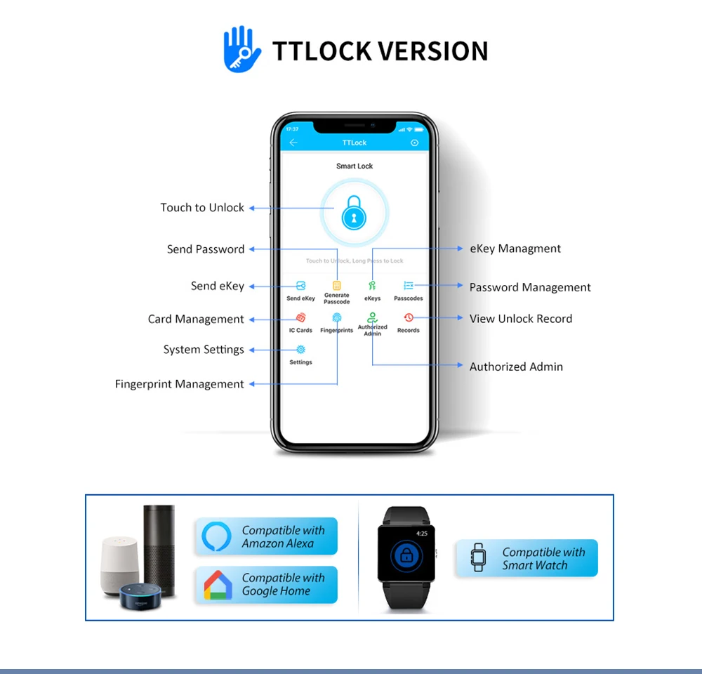 TTlock Smart RFID Digital Biometric Entrance Passcode Keyless Electronic Fingerprint Digital 12mm Glass Door Lock For Glass