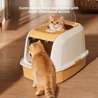 Bac à litière pour chat entièrement fermé en PP, taille extra-large, anti-éclaboussures, couvercle rabattable, porte double sens, design carré, fabricant direct