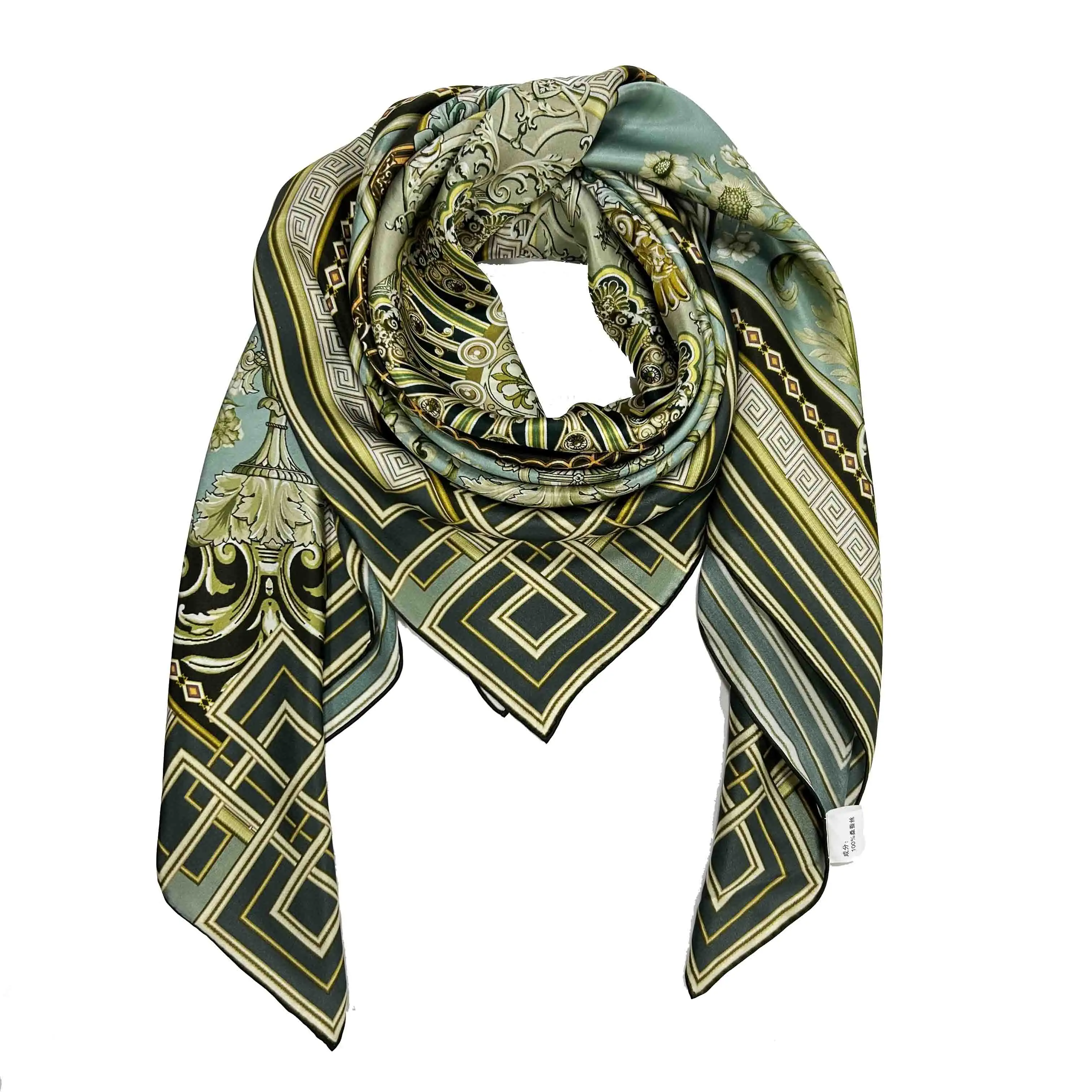 Primavera estate sciarpa di seta con orlo a mano di alta qualità Logo personalizzato stampa digitale scialle di seta quadrata satinata