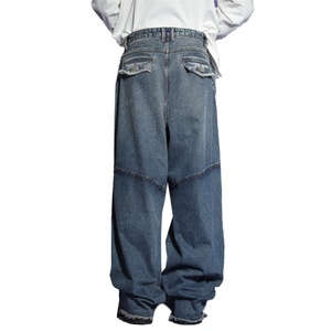 Pantalon Cargo en Jean Y2K Unisexe, Style Vintage Délavé, Coupe Oversize Décontractée, Jean Lourd avec Genoux Plissés et Jambes Larges pour Hommes – Vente en Gros - Product Image 4