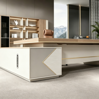 Escritorio Ejecutivo Moderno con Gabinete, Escritorio de Director Ejecutivo de Madera de Lujo con Mesa Lateral de Almacenamiento, Muebles de Oficina Comerciales