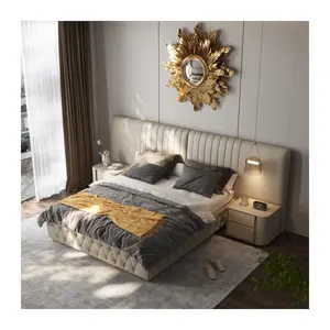 Luxury Design For Bedroom Furniture Soft Grey Velvet Upholstered Circle Bed California King Size Bed for 5 star hotel