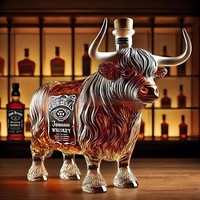 Decantador de Whisky de Vidrio sin Plomo con Forma de Vaca Highland, 350 ml, Botella de Licor con Forma de Animal, Personalizable con Logotipo OEM/ODM, para Venta al Por Mayor