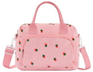 Insulated Corduroy <b>Lunch</b> <b>Bag</b> Portable Fashionable Leakproof <b>Lunch</b> Box <b>for</b> <b>Women</b> with Multiple Pockets Adjustable Shoulder Strap - Product Image 1