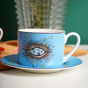 SYL özel gözler tasarım lüks yaratıcı Modern kupa ve tabak toptan seramik çay kahve fincanları ve altlık seti
