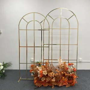 New Type Wedding Circle Gold Arch Wall Backdrop Wedding Decoration Metal Grid Gold Mesh Half Arch Backdrop Frame Stand