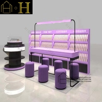 Kiosque à ongles de style moderne avec éclairage LED, tables en MDF et verre trempé