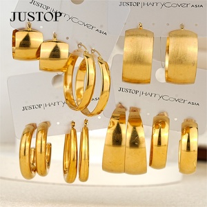 Aros de moda OEM/OEM, impermeables, de acero inoxidable, chapados en oro, hipoalergénicos, proveedor de joyería de moda, juego de aretes. - Product Image 4