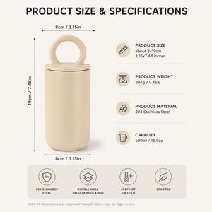 Custom Logo 500ml Minimalist Stainless Steel Vacuum Bottle 17oz Nordic Style Insulated Tumbler with Ring Handle - Product Image 3