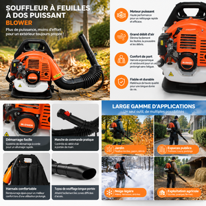 Souffleur à dos thermique 52 cm³ pour feuilles et neige, souffleur d'air 2 temps pour jardin, cour, pelouse, route, certifié CE - Product Image 2