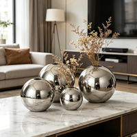 Vase sphérique en céramique argenté électroplaqué, créatif et minimaliste, pour la décoration de la maison, accessoires de décoration de table de salon