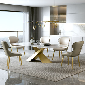 Mesa de comedor italiana de lujo con tapa de cristal, rectangular, para el hogar, restaurante, juego de sillas, mesa de comedor de roca dorada - Product Image 3