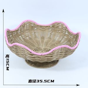 Washable creative desktop storage <b>basket</b>, hand-woven custom fruit <b>basket</b>, cross-border hotel rattan high <b>tray</b> - Product Image 5