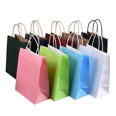 Recyclebare Shopper Bag Kraftpapier Blauwtaling Kraft Papieren Zak 10Kg Met Handgrepen