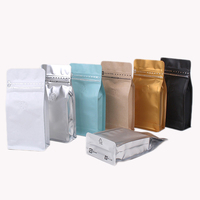 100g 250g 500g 1kg Stock biodégradable fond plat papier Kraft brun sacs à café en aluminium avec Valve et Ziplock