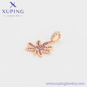 Jewelry Xuping Perhiasan Lapis Emas Tembaga Daun Maple Set Mikro Sederhana Zirkon 18K Warna Emas Sintetis CZ 3A + Liontin - Product Image 3