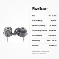 Buzzer piézoélectrique actif 12V CC à commande interne C3024-1236PW185 30x24mm 3600Hz 90dB Son intermittent pour système d'alarme