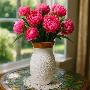 Jarrón de Flores de <span class=keywords><strong>Talavera</strong></span> Pintado a Mano, Marrón y Blanco, para Decoración de Sala de Estar, Regalo de Inauguración de Casa - Product Image 5