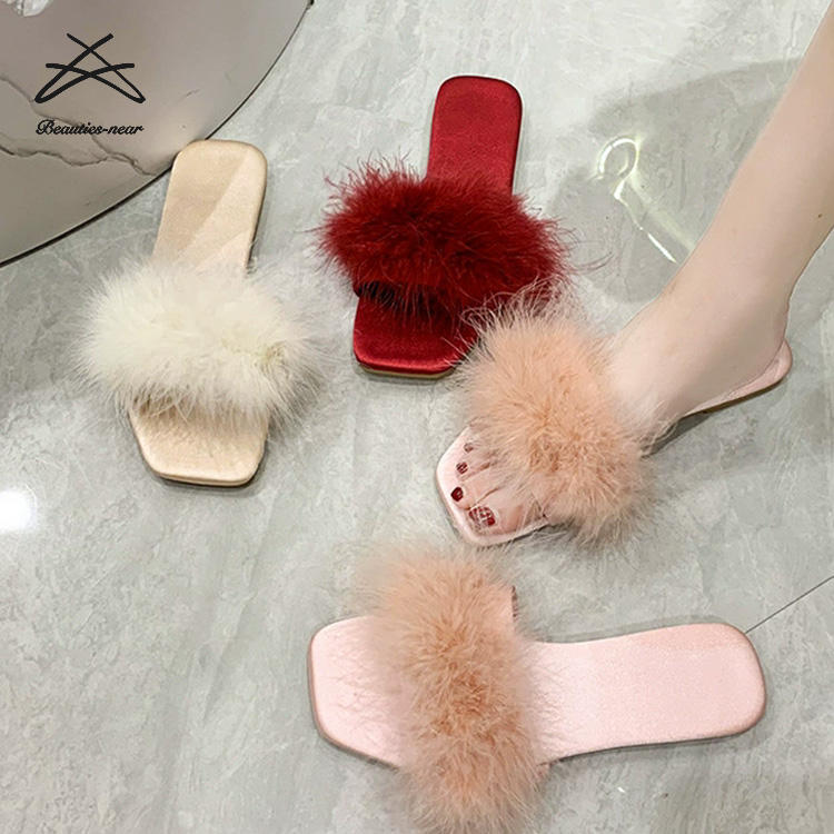 Best Selling Ostrich Feather Sandals Slipper 2025 New Trendy Design