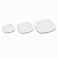 Assiette de service carrée en mélamine blanche brillante, bord incurvé, design contemporain pour restaurant, hôtel, restauration, vente en gros, incassable