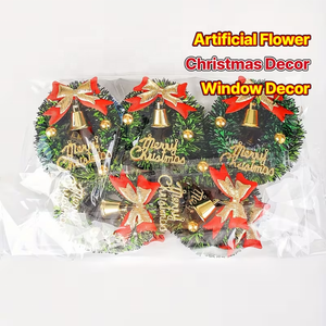 Christmas Decorations Mini Artificial Flower <b>Wreath</b> with Bell Ribbon Star Christmas Tree Accessories Decoration - Product Image 3