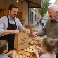 Sacs en papier kraft marron personnalisés de luxe, écologiques, avec logo estampé et poignées horizontales, pour l'emballage de bonbons et d'aliments en vrac